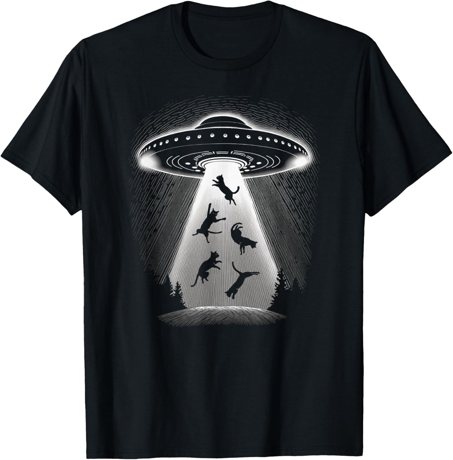 UFO Captures Kitty Cats The Only Intelligent Earth Life T-Shirt - T-Shirt | Black