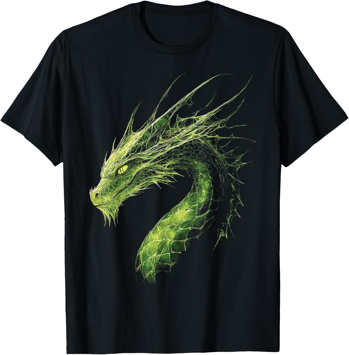 Green Dragon Motif Mythical Illustration Green Dragon T-Shirt - T-Shirt | Black