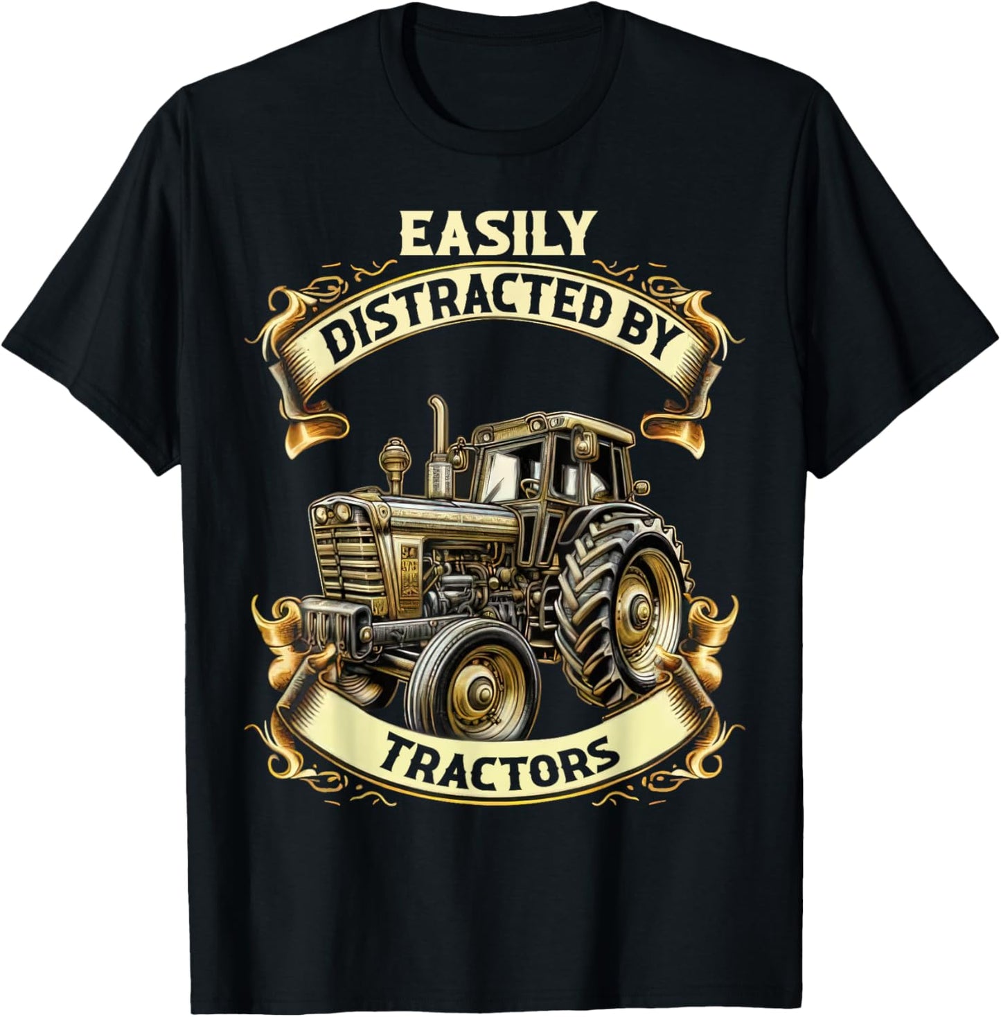Cool Easily Distracted by Tractors Fun Farmer & Farming Gift T-Shirt - T-Shirt | Black