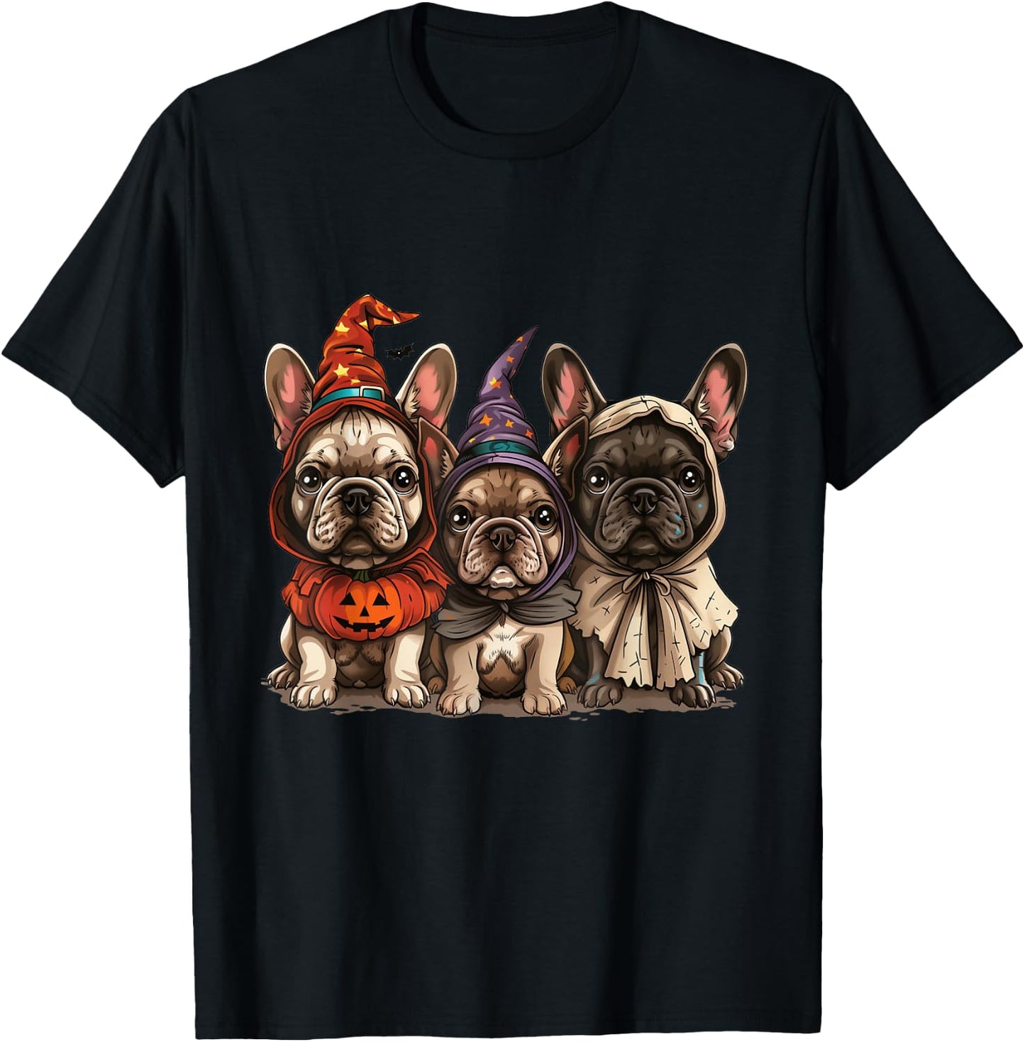 Cute French Bulldogs Halloween Pumpkin Frenchie Puppy Dogs T-Shirt - T-Shirt | Black
