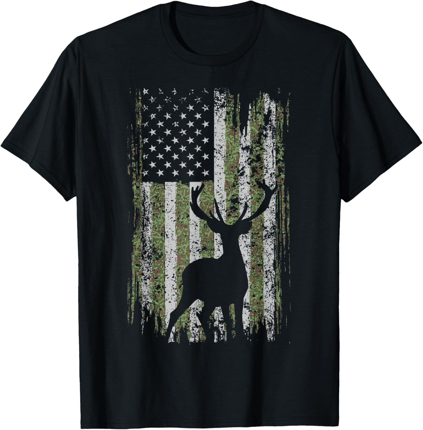 Camo USA Flag Deer Elk Buck Camoflage Hunting For a Hunter T-Shirt - T-Shirt | Black