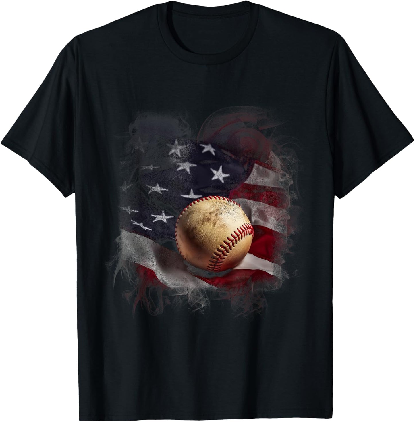 Baseball and American Flag USA Graphic Kids Men T-Shirt - T-Shirt | Black