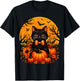 Retro Black Cat Fall Pumpkin Cute Halloween Cat Autumn T-Shirt - T-Shirt | Black