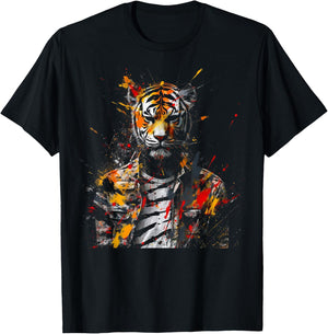 Tiger Artwork Colourful Animal Art Tiger T-Shirt - T-Shirt | Black