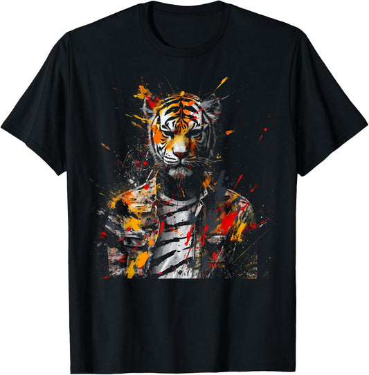 Tiger Artwork Colourful Animal Art Tiger T-Shirt - T-Shirt | Black