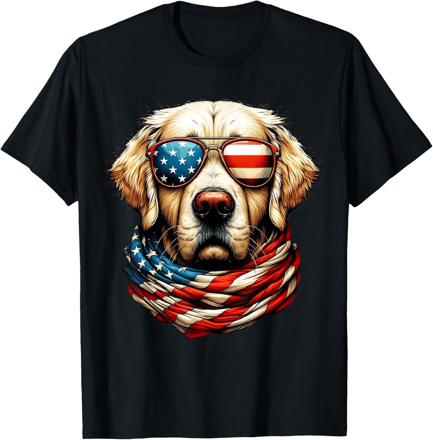 Golden Retriever American Flag Patriotic Dog 4th of July T-Shirt - T-Shirt | Black