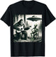 Funny Bigfoot And Alien Playing Electric Guitar. Bigfoot UFO T-Shirt - T-Shirt | Black