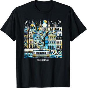 Lisbon Portugal Landscape Skyline International Travel T-Shirt - T-Shirt | Black