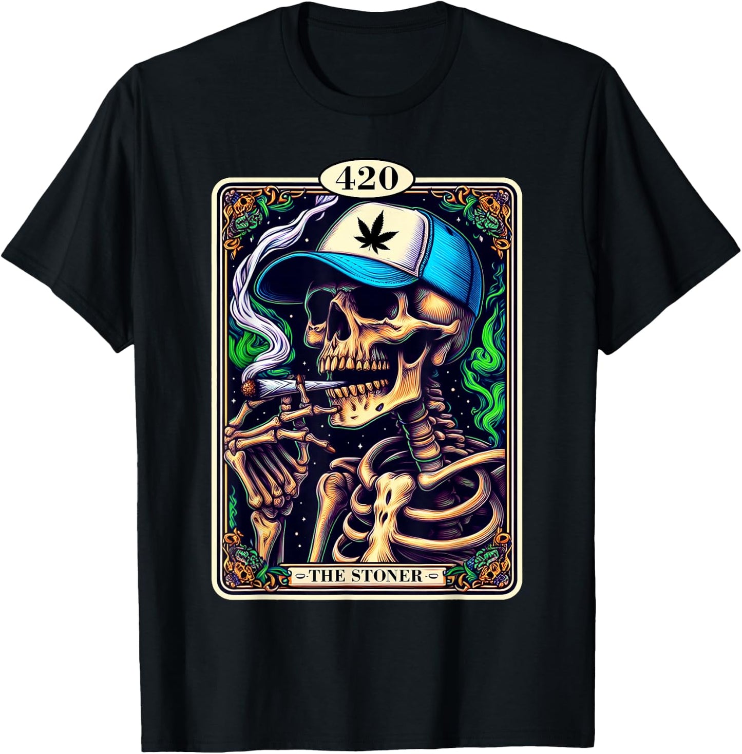 Tarot Card The Stoner Weed Lover Skeleton Cannabis 420 Party T-Shirt - T-Shirt | Black