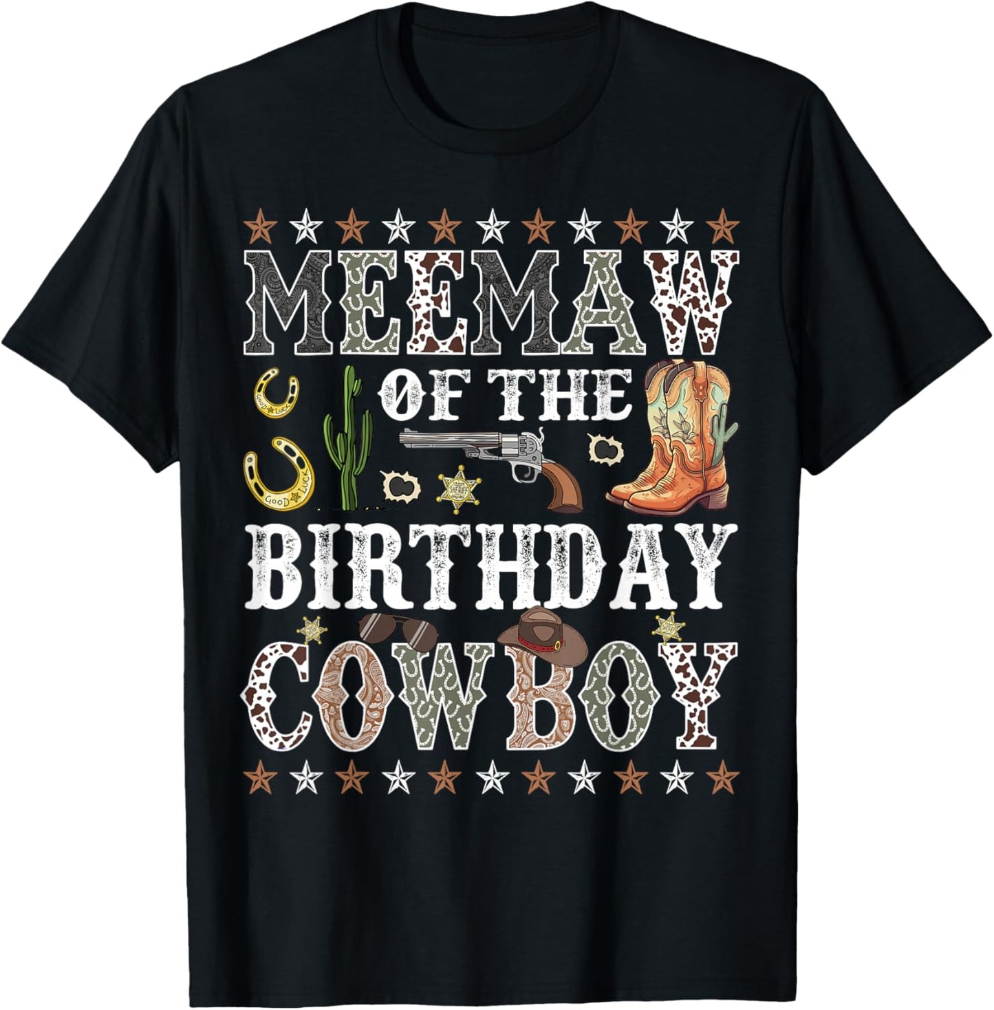 Meemaw Of The Birthday Cowboy Rodeo Meemaw T-Shirt - T-Shirt | Black