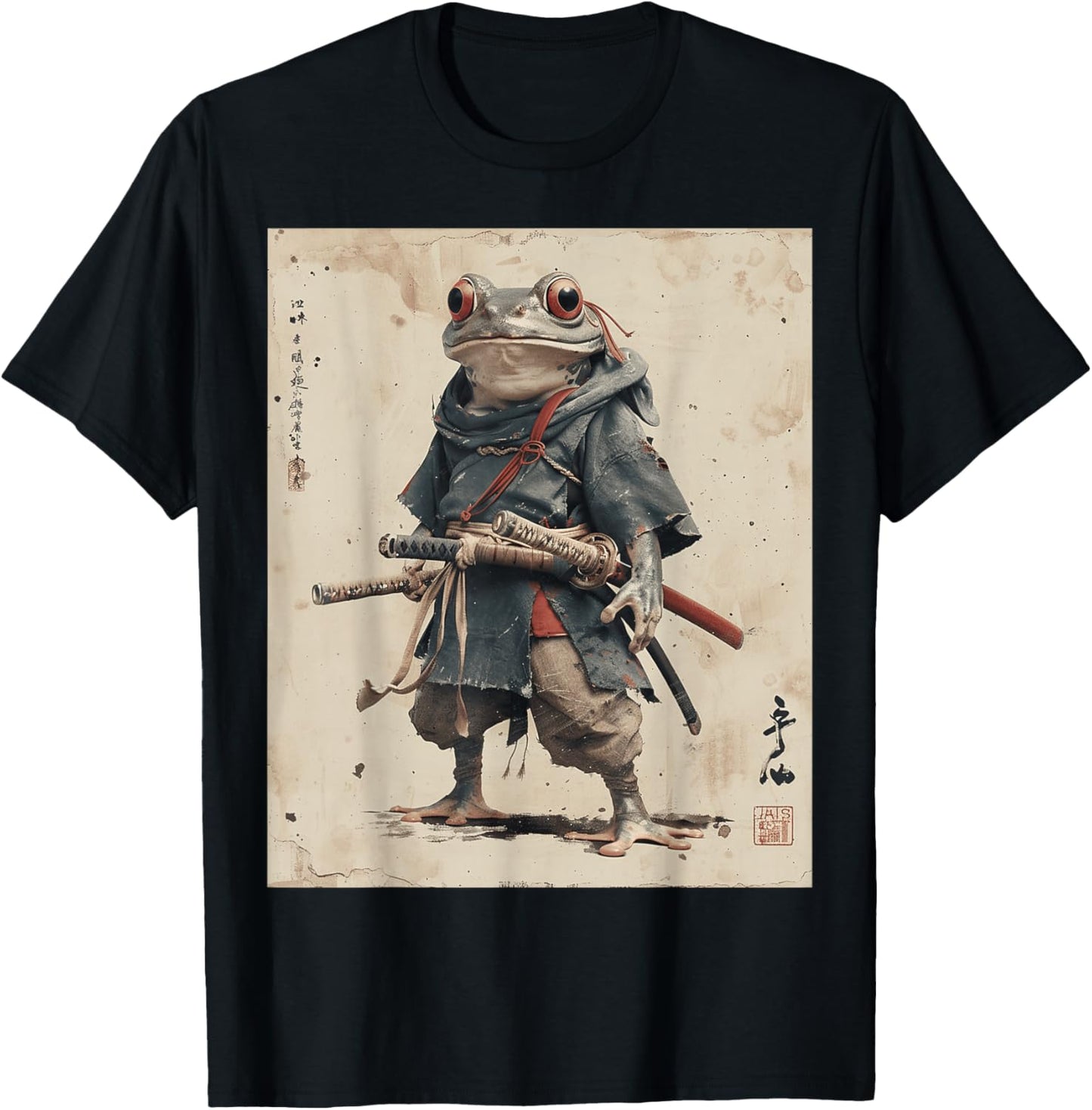 Samurai Frog Warrior Japanese Ukiyo-e Art Vintage Aesthetic T-Shirt - T-Shirt | Black