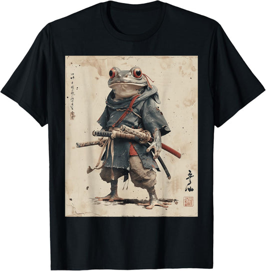 Samurai Frog Warrior Japanese Ukiyo-e Art Vintage Aesthetic T-Shirt - T-Shirt | Black