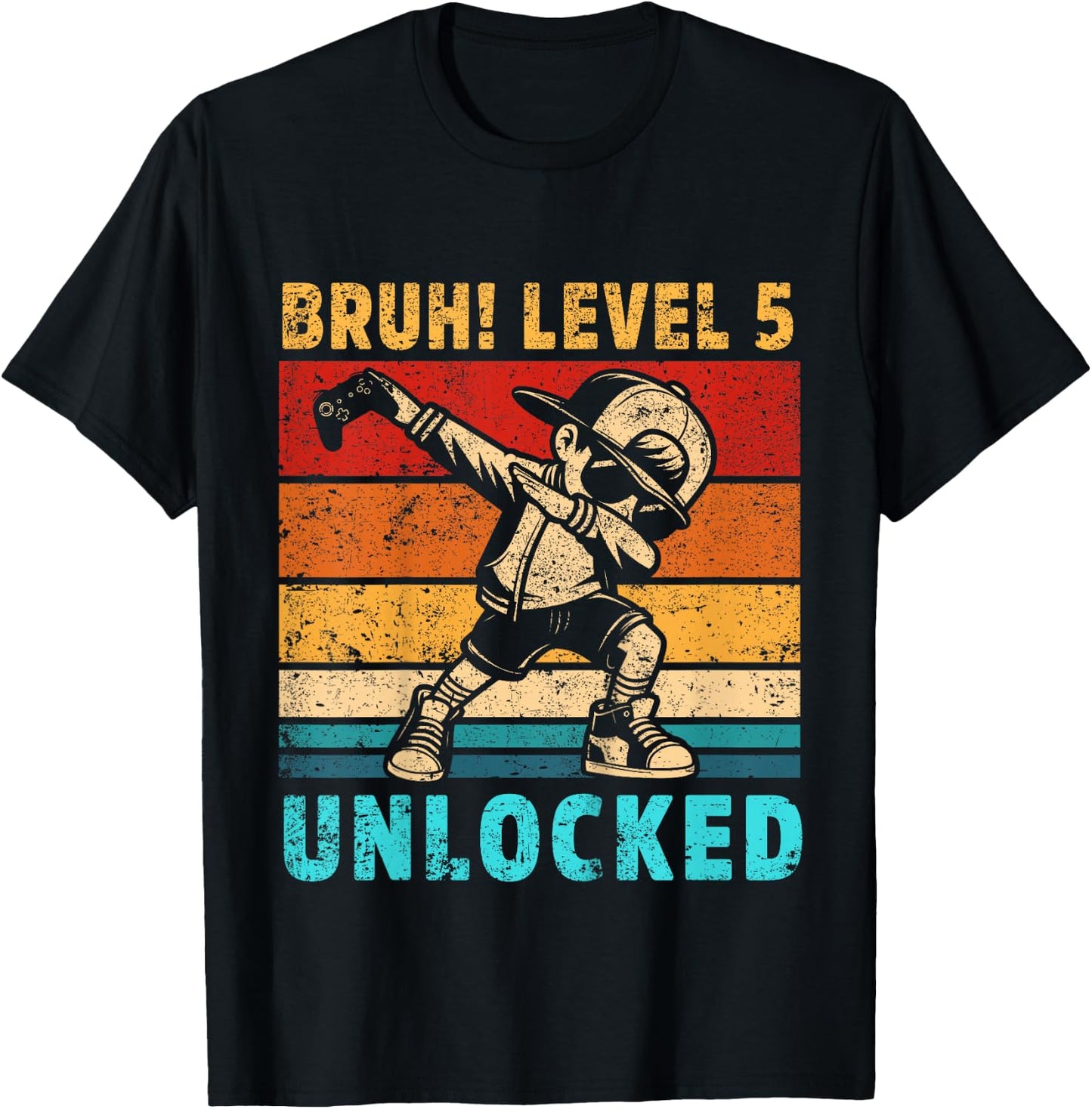 Kids 5 Year Old Birthday Dabbing Boy Bruh 5th level unlocked T-Shirt - T-Shirt | Black