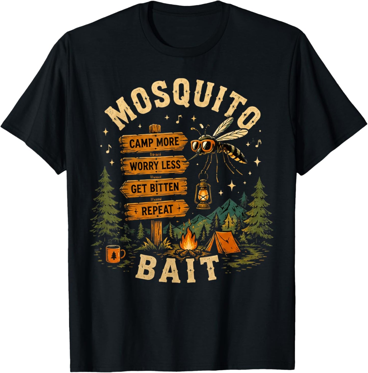 Camping Mosquito Bait Campfire for Retro Squad Camper Summer T-Shirt - T-Shirt | Black