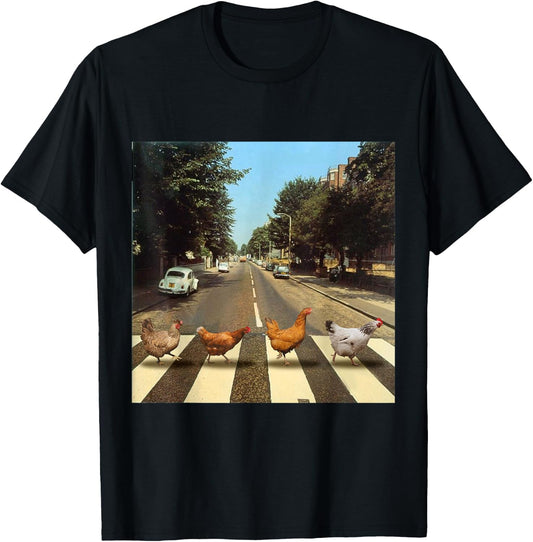 Chickens Crossing Road Parody Chicken Lover T-Shirt - T-Shirt | Black