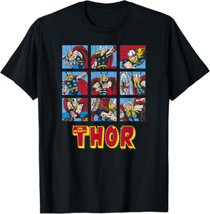 Marvel Avengers Vintage Thor Comic Battle Scenes T-Shirt - T-Shirt | Black