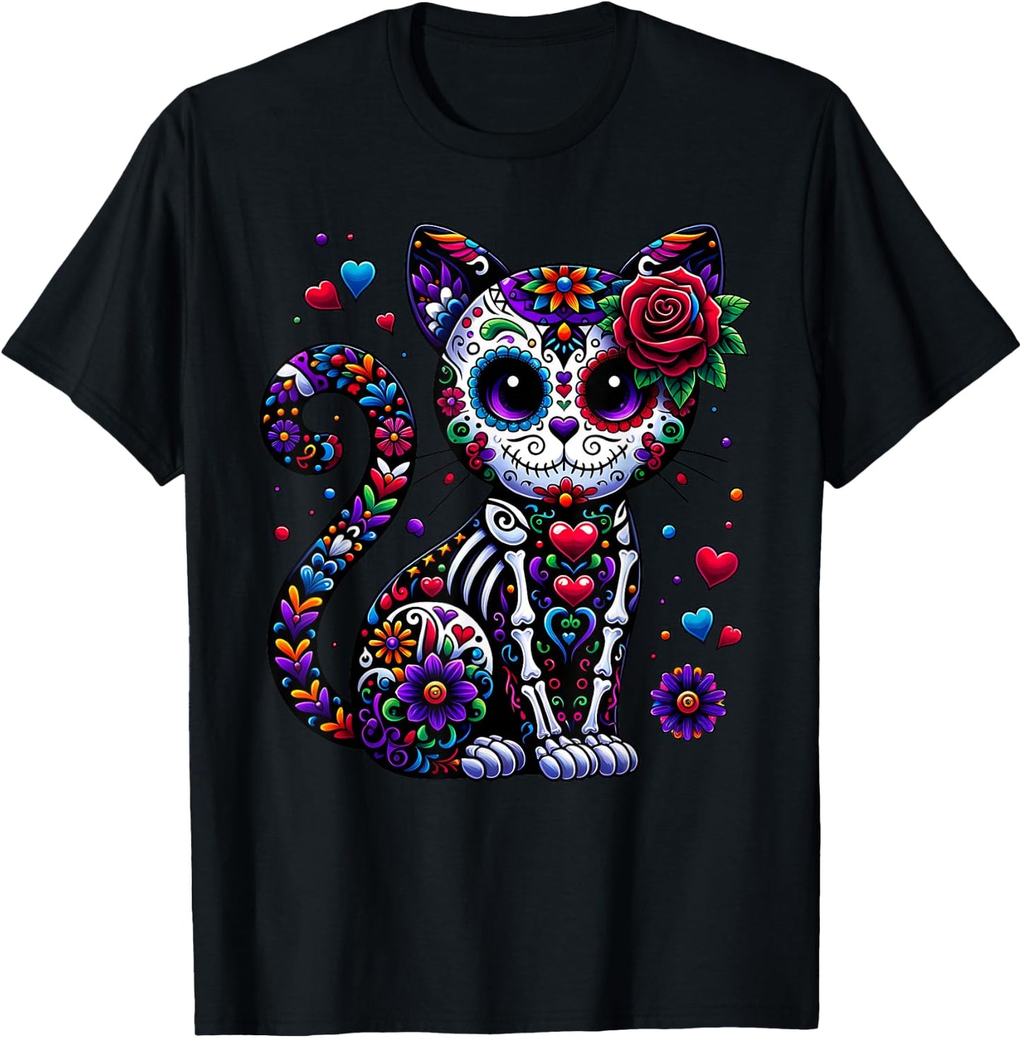 Dia De Los Muertos Cinco De Mayo Cat Sugar Skull Men Women T-Shirt - T-Shirt | Black