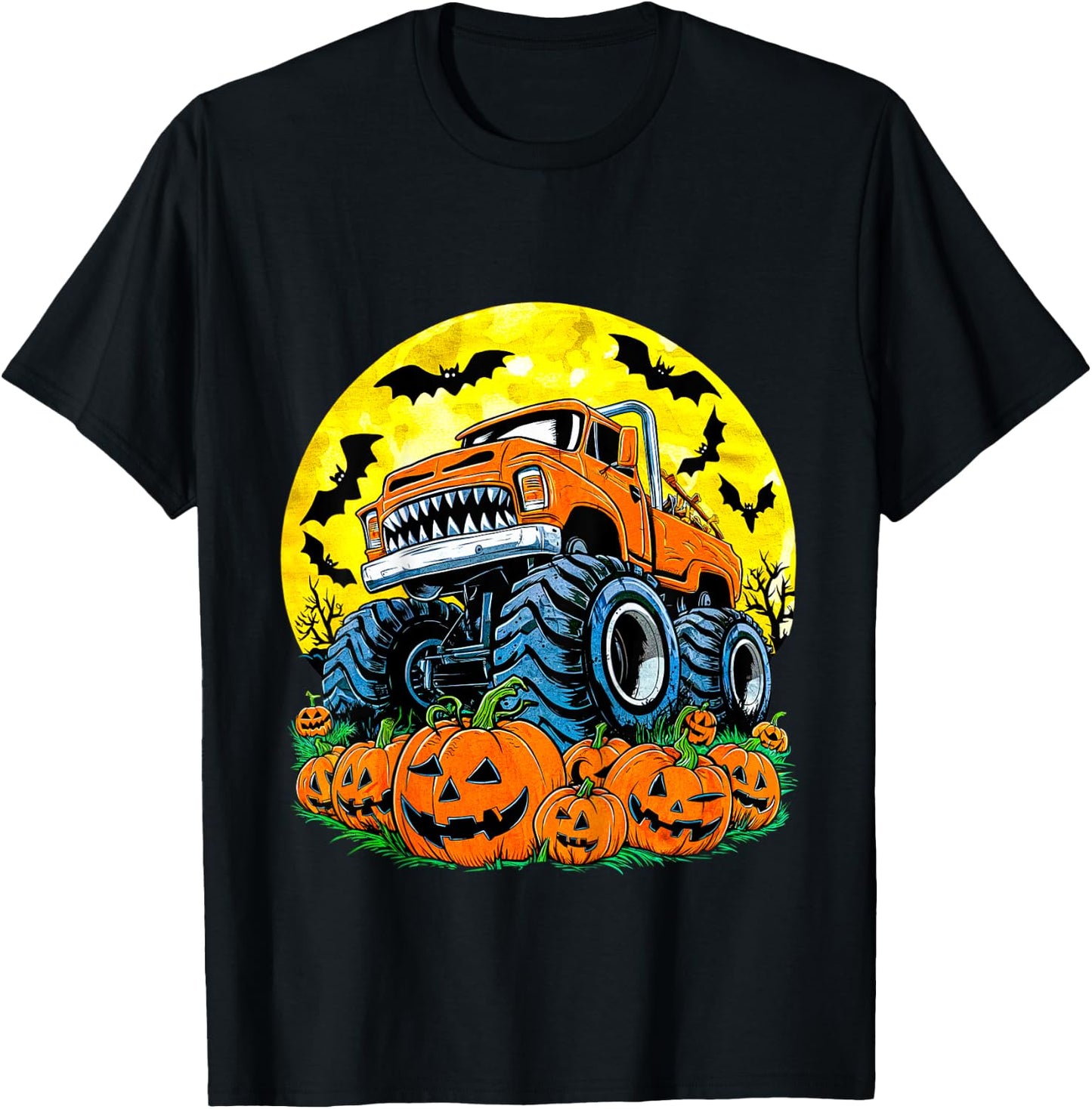 Monster Truck Halloween Jack O Lantern Moon Pumpkin Toddler T-Shirt - T-Shirt | Black