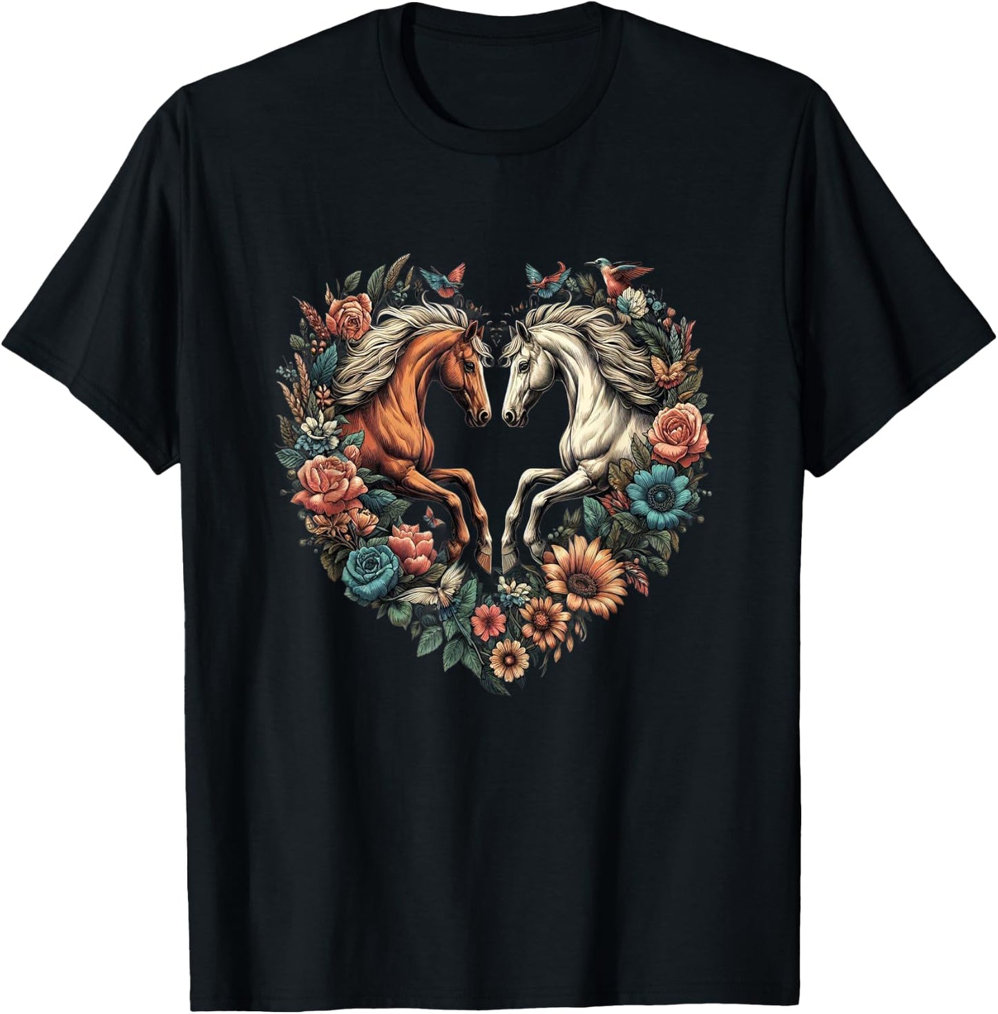 Horse Love Heart Equestrian Horse Rider Lovers T-Shirt - T-Shirt | Black
