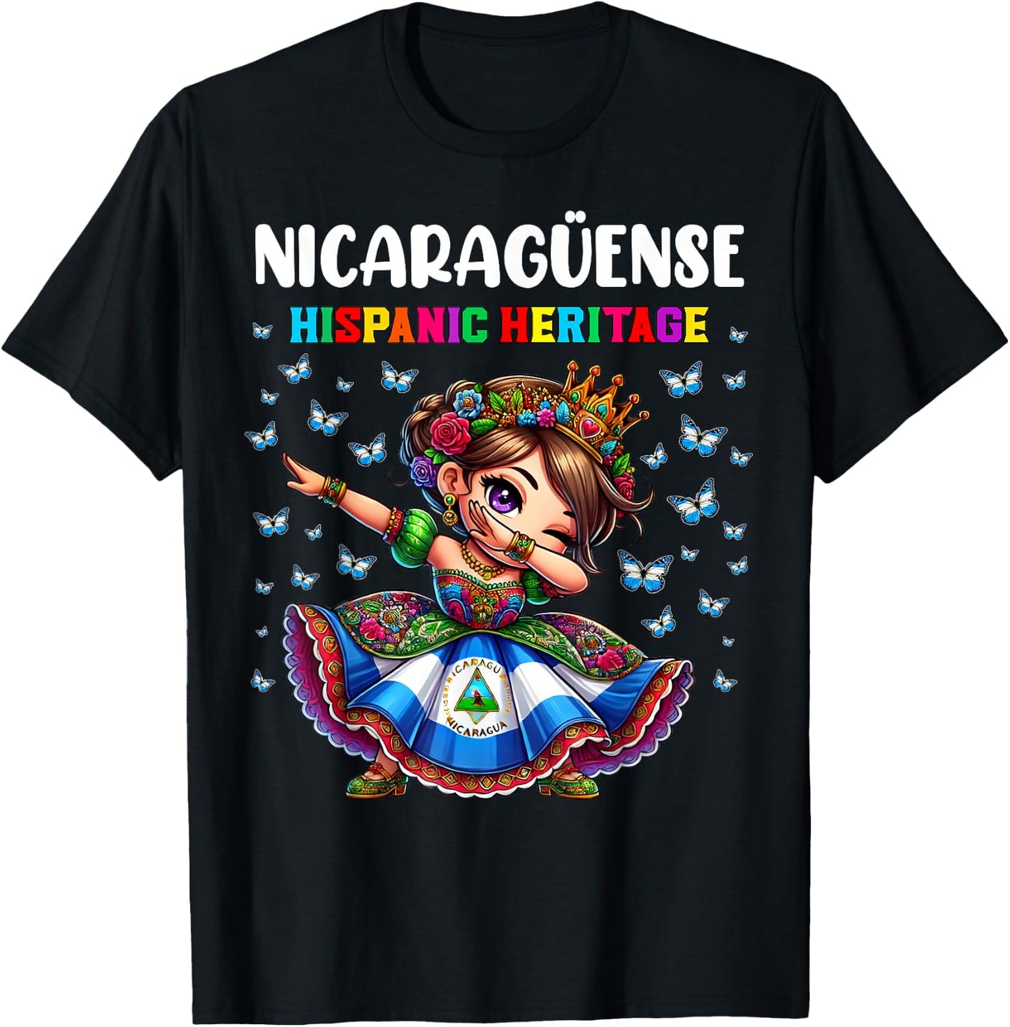 Nicaragua Hispanic Heritage Month Celebration girls kids T-Shirt - T-Shirt | Black
