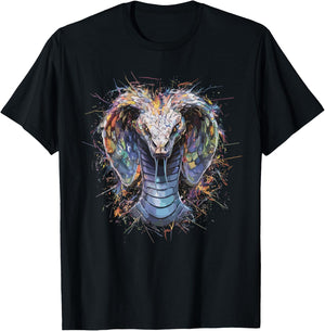 Colorful Paint Splash Menacing Cobra Snake Art Graphic T-Shirt - T-Shirt | Black