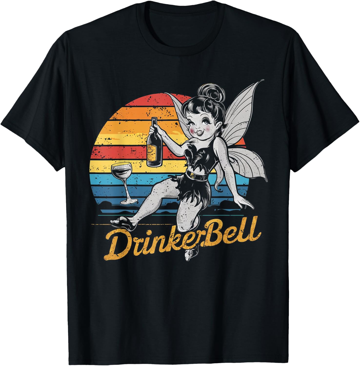 Vintage retro sunset Drinkerbell Funny Drinking Funny Saying T-Shirt - T-Shirt | Black