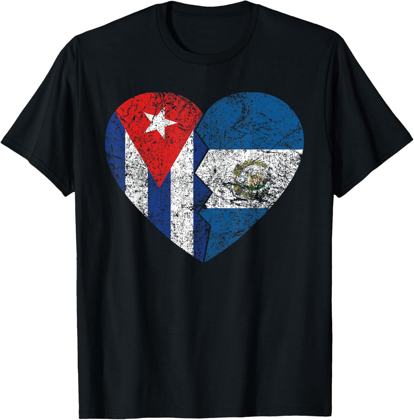 Guatemalan Cuban Flags Heart | Cuba Guatemala Roots Vintage T-Shirt - T-Shirt | Black