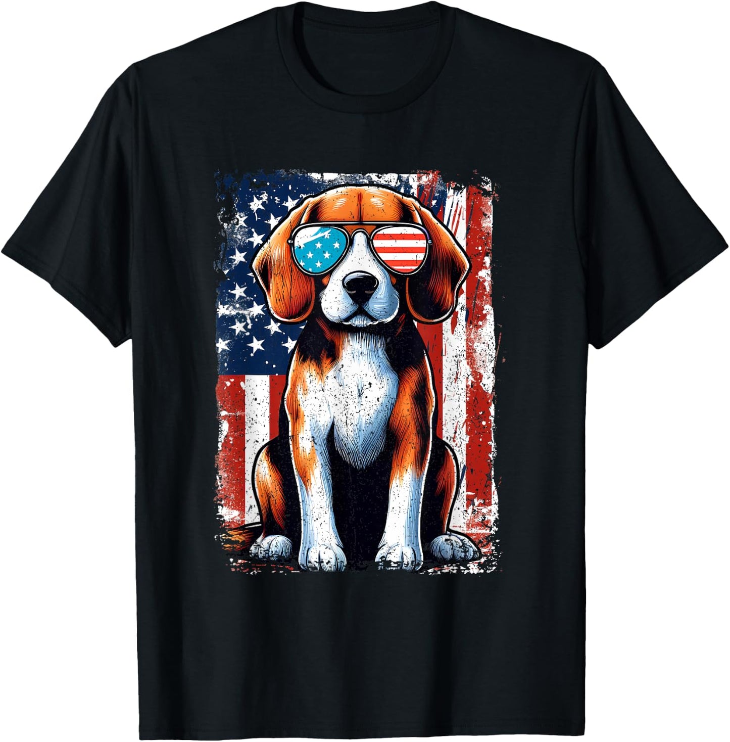 Vintage Beagle Dog American US USA Flag Pets Dogs T-Shirt - T-Shirt | Black