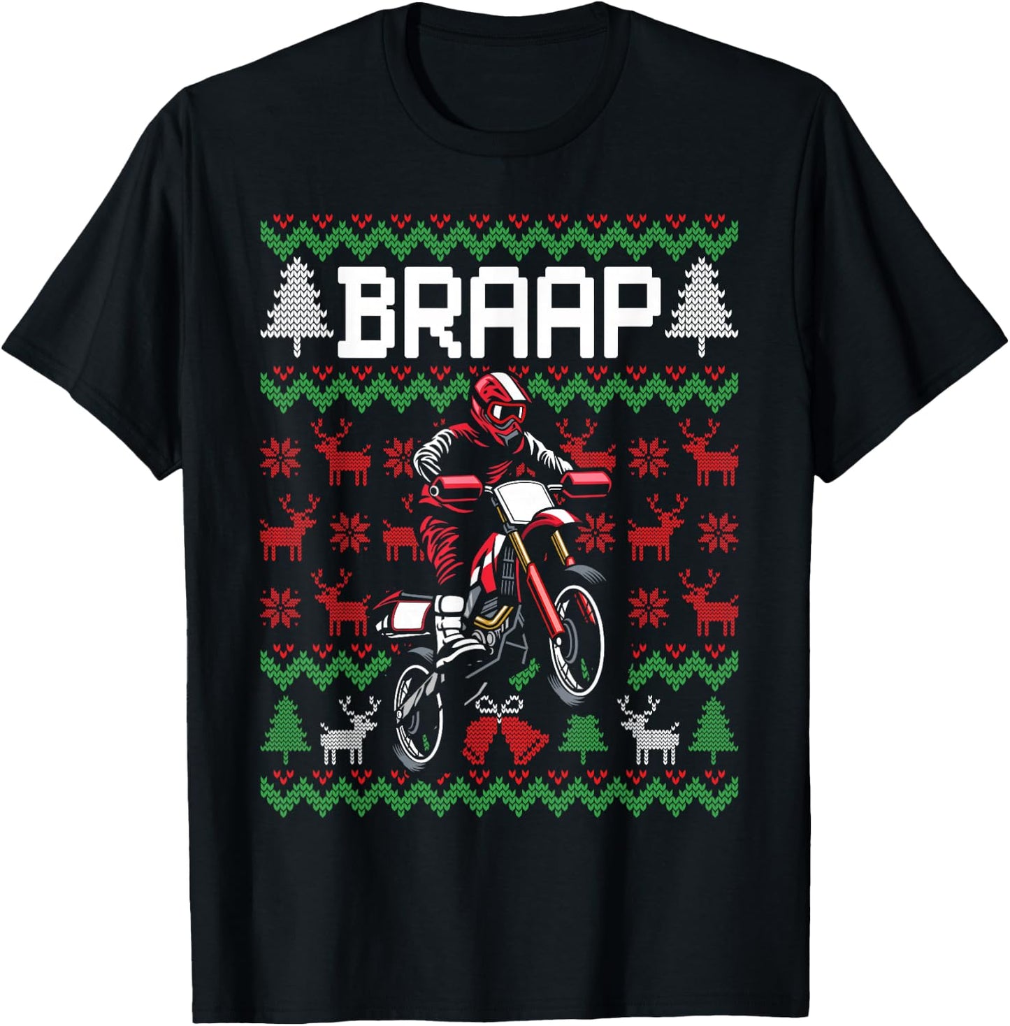 Christmas Motorcycle Motocross Braap Dirt Bike T-Shirt - T-Shirt | Black