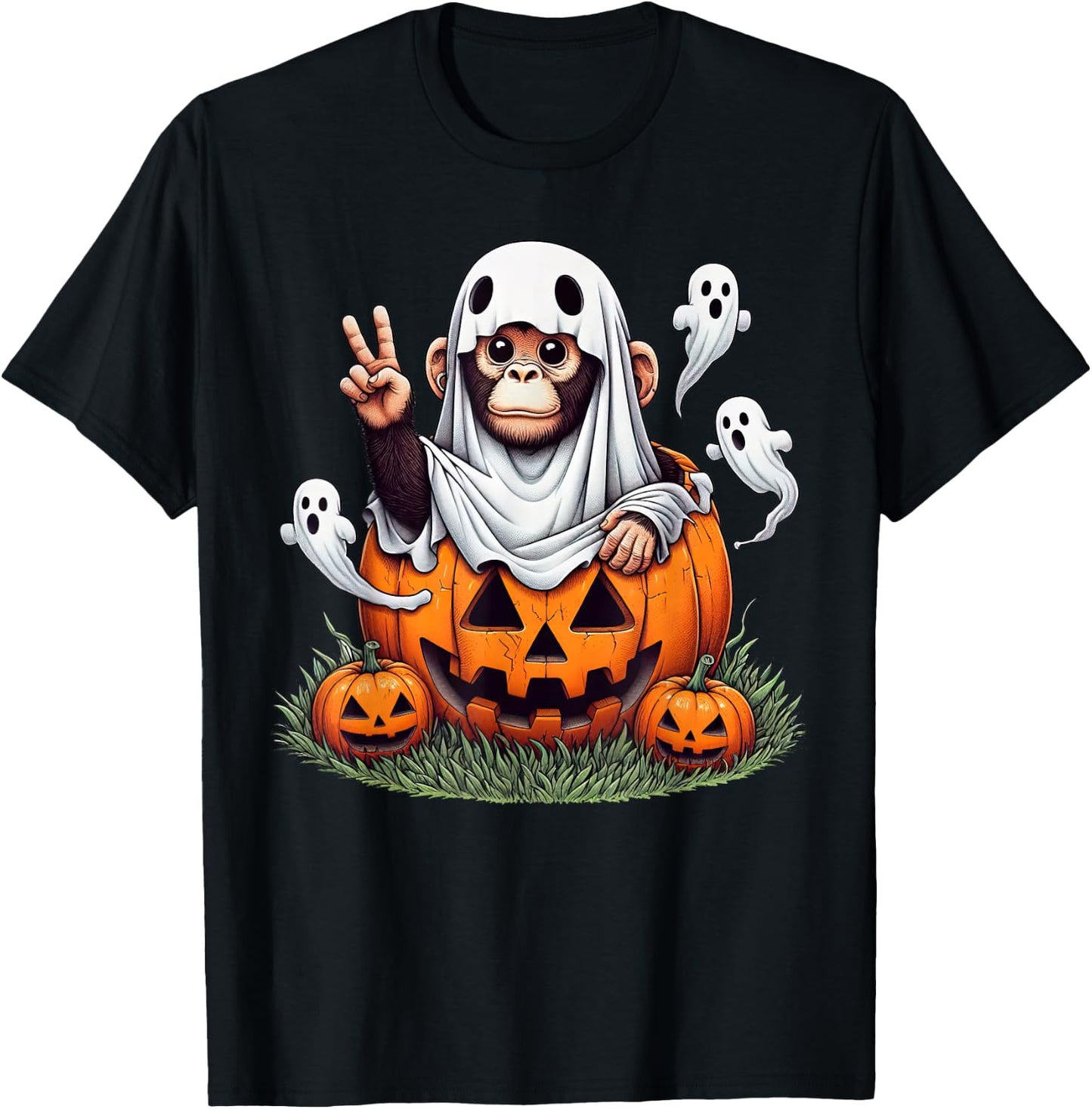 Funny Monkey Ghost Boo Halloween Monkey Kids T-Shirt - T-Shirt | Black