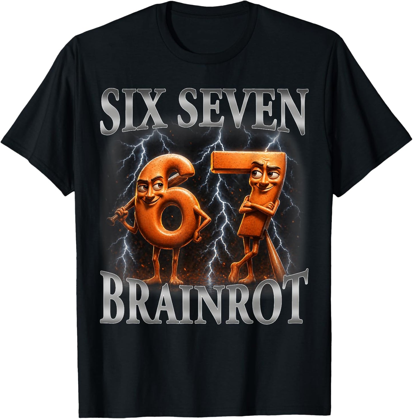 Funny 67 Italian Brainrot Tung Tung Sahur Six Seven T-Shirt - T-Shirt | Black