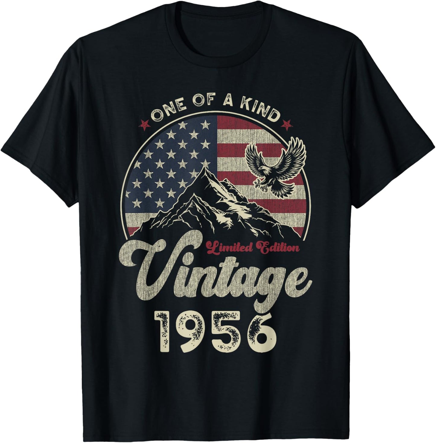 Vintage 1956 American Flag 70th Birthday Patriotic Eagle T-Shirt - T-Shirt | Black