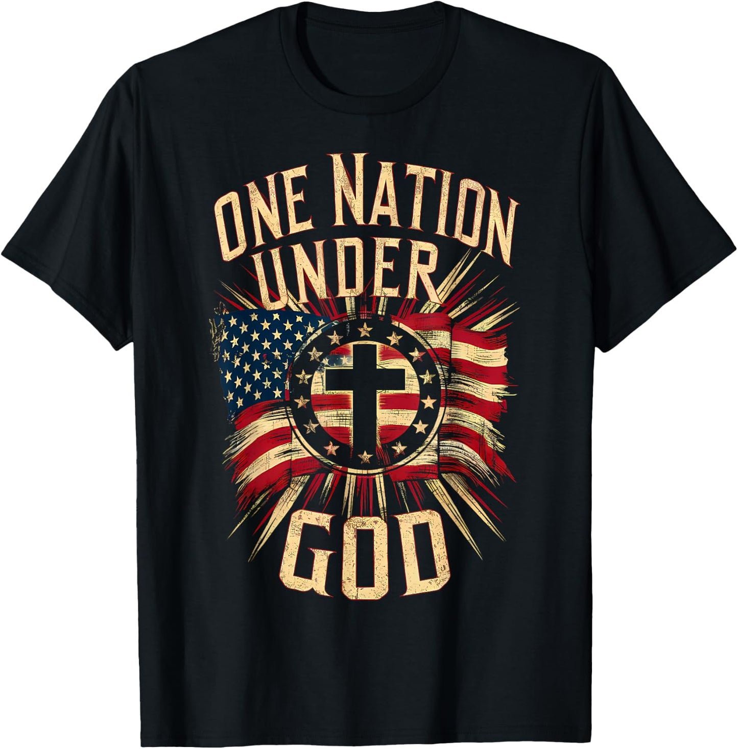 One Nation Under God Christian Patriotic American Flag T-Shirt - T-Shirt | Black