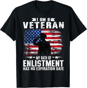 Support Military Veterans I Am A Veteran My Oath Of Enlistment Has No Expiration Date , Small, Black T-Shirt - T-Shirt | Black