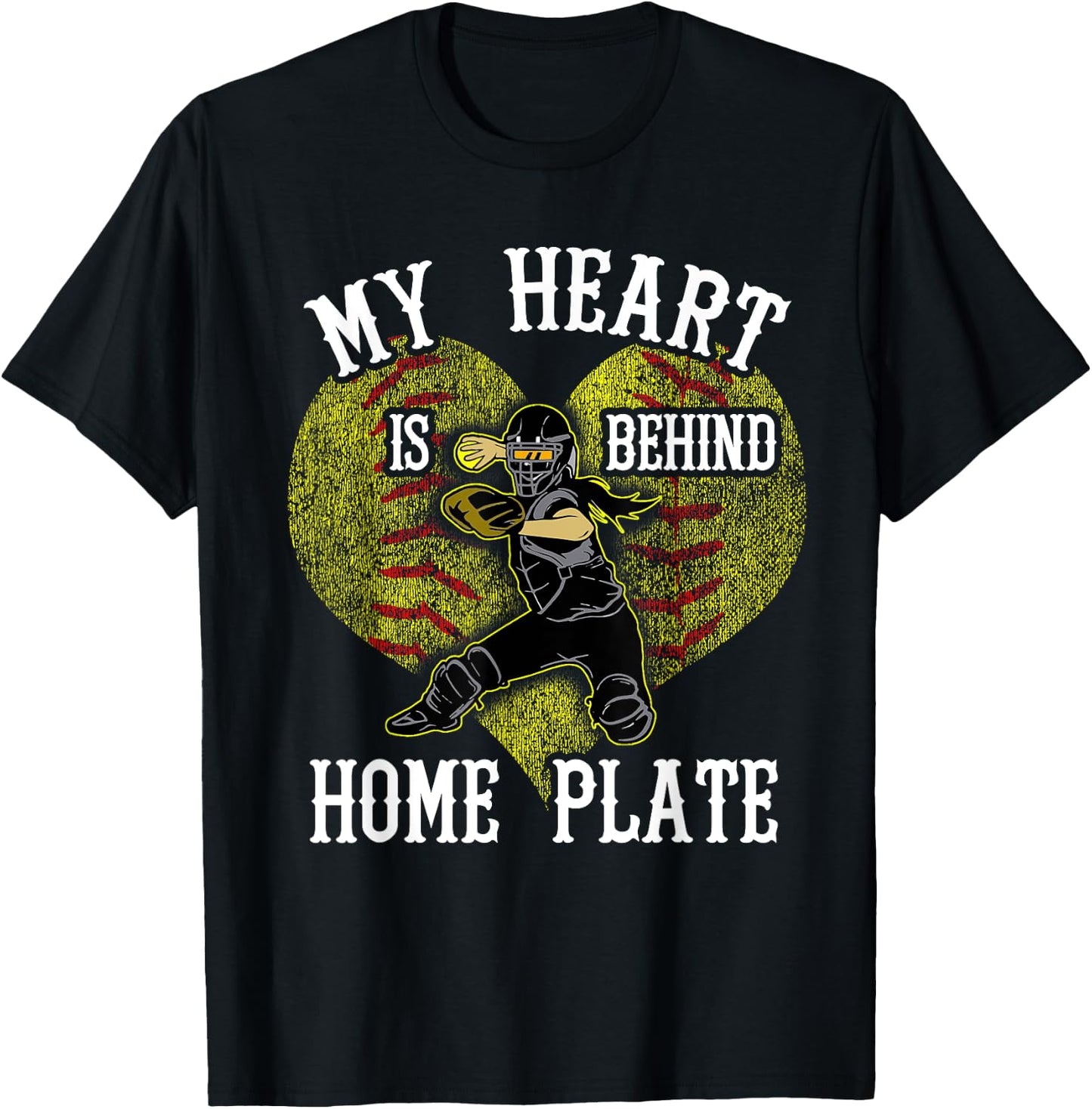 Softball Mom My Heart is Behind Home Plate T-Shirt - T-Shirt | Black