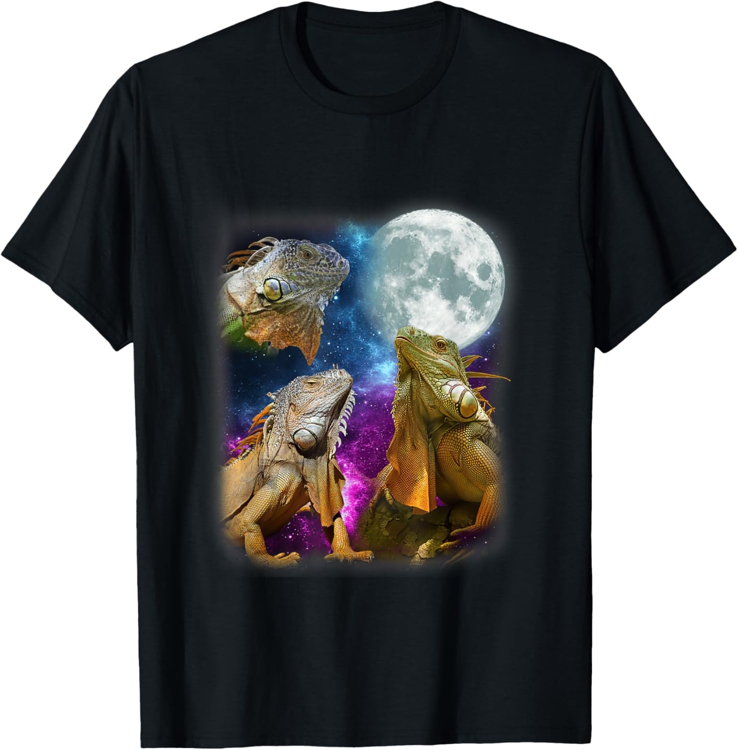 Three Iguanas Howling At The Moon Funny Lover Animals T-Shirt - T-Shirt | Black