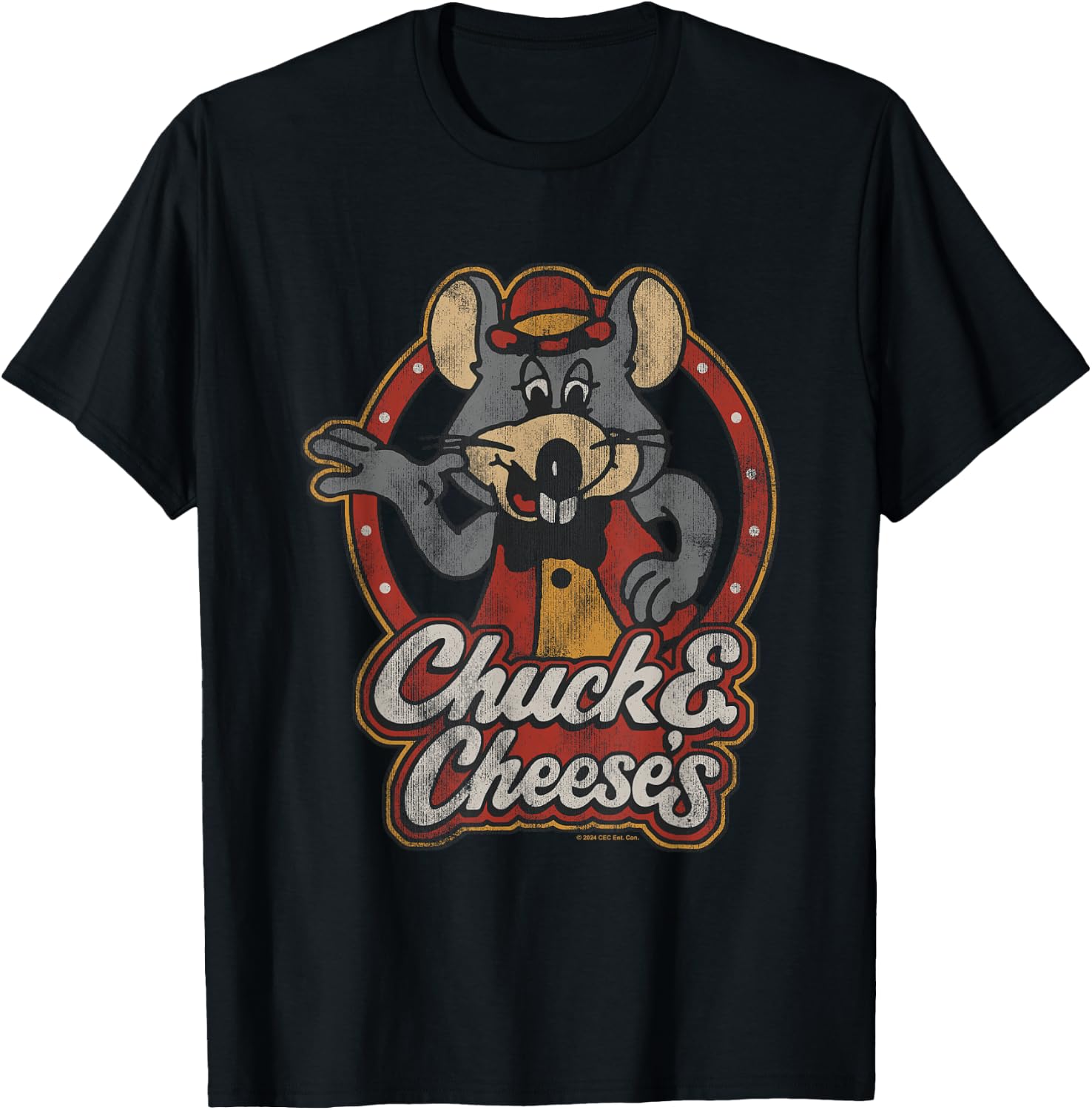 Chuck E. Cheese Classic Entertainer Portrait Distressed T-Shirt - T-Shirt | Black