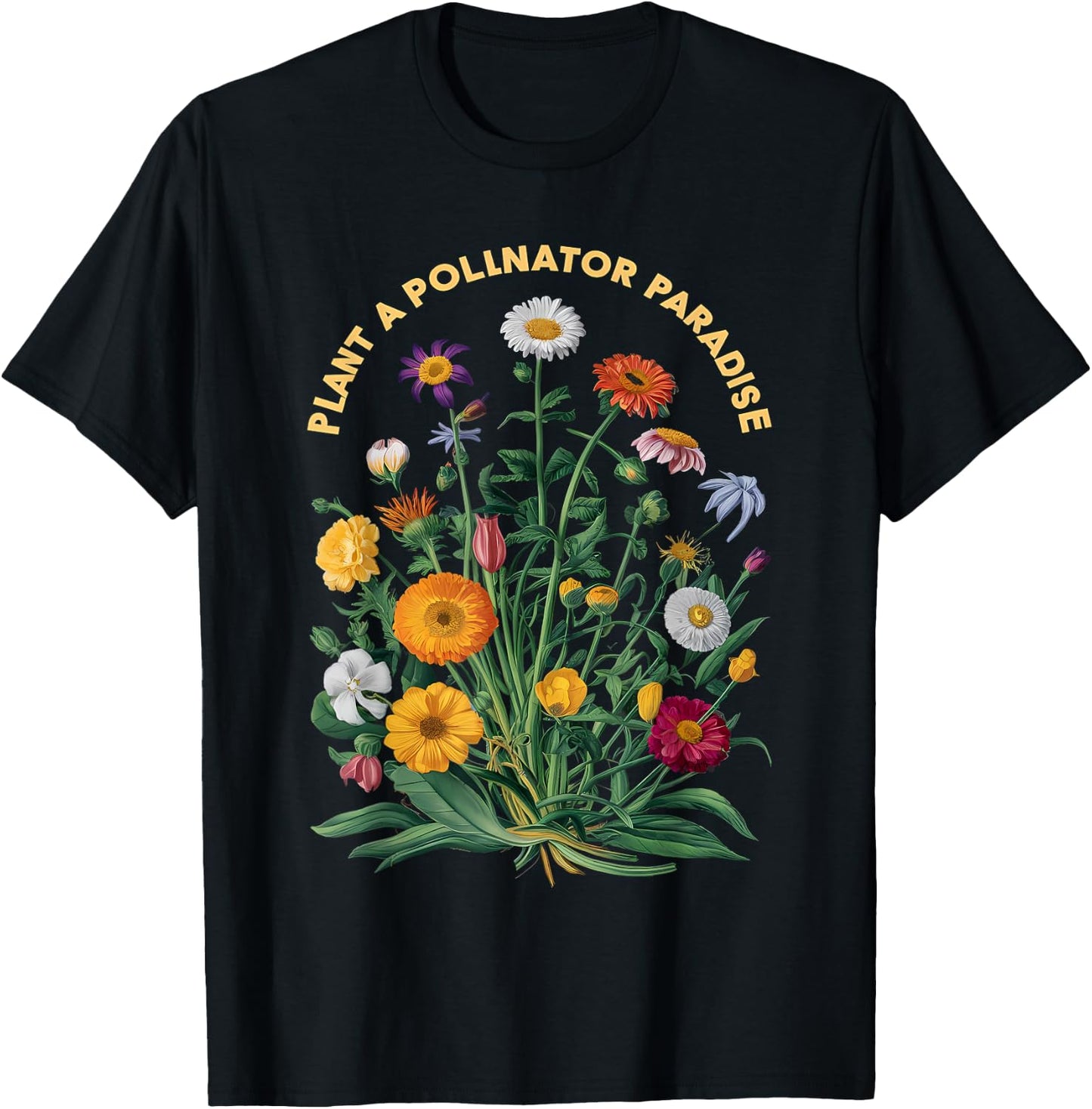 Pollinator Garden Design Wildlife Flowers Native Plants T-Shirt - T-Shirt | Black