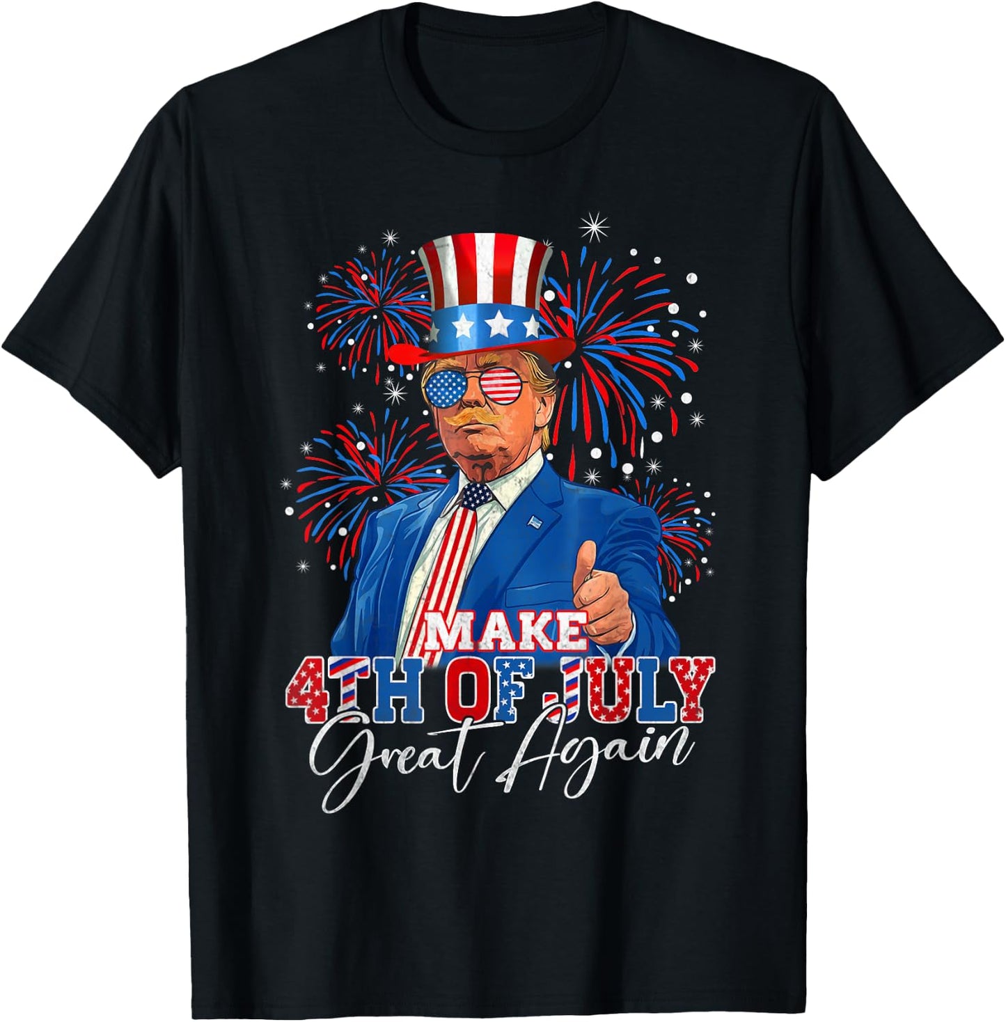 Make 4th of July Great Again Patriotic Firework Donald Trump T-Shirt - T-Shirt | Black
