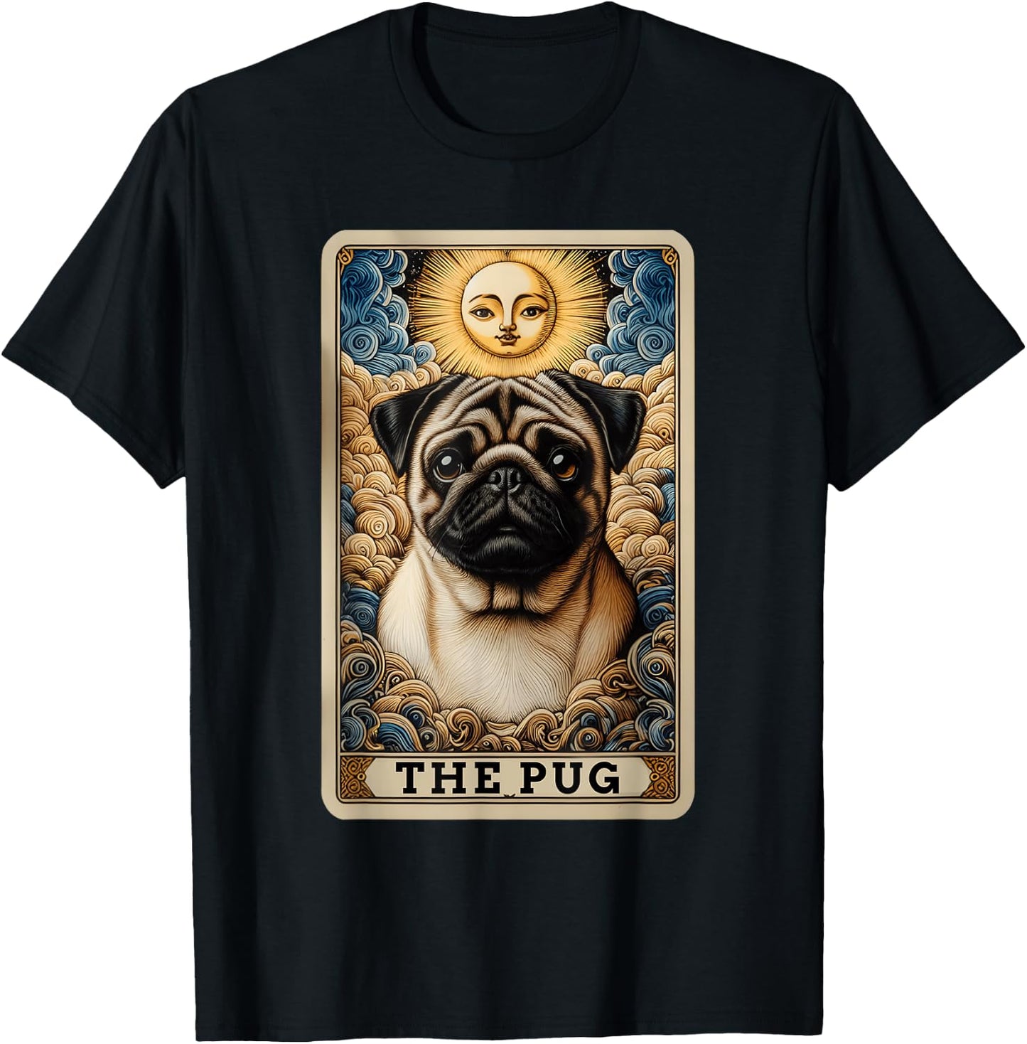 The Pug Tarot Card Dog Pug Dogs -Adult , Black, Small, Short Sleeve, Cartoon Dog Theme, Casual, Playful T-Shirt - T-Shirt | Black