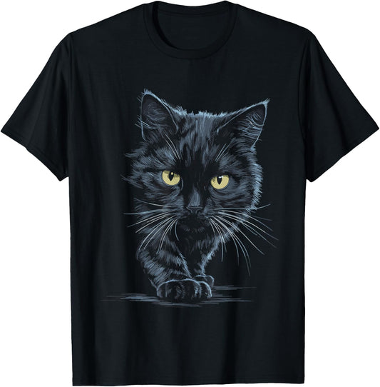 Black Cat Yellow Eyes Cute Cats T-Shirt - T-Shirt | Black