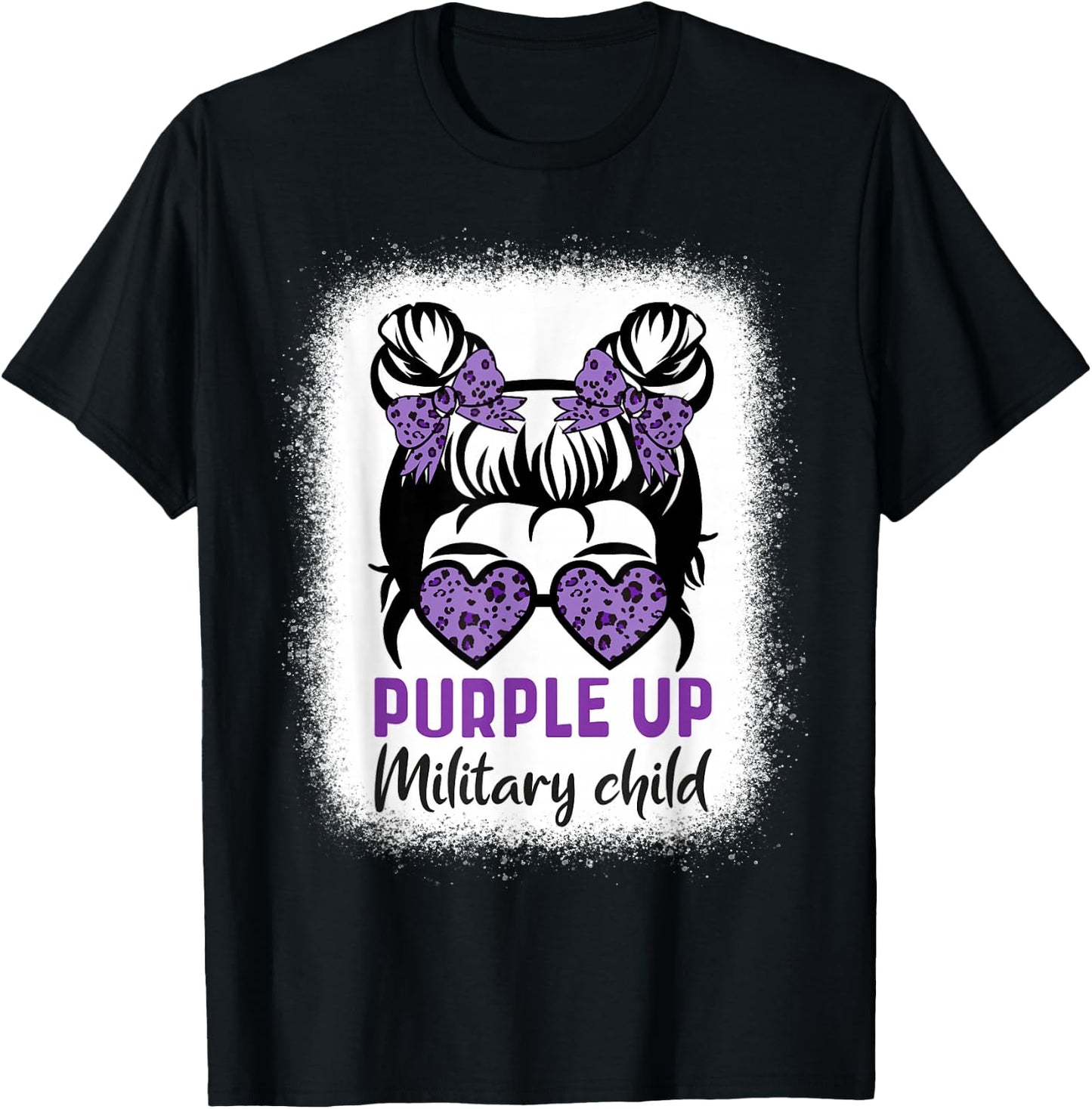 Purple Up For Military Kids - Month Military Child Messy Bun T-Shirt - T-Shirt | Black