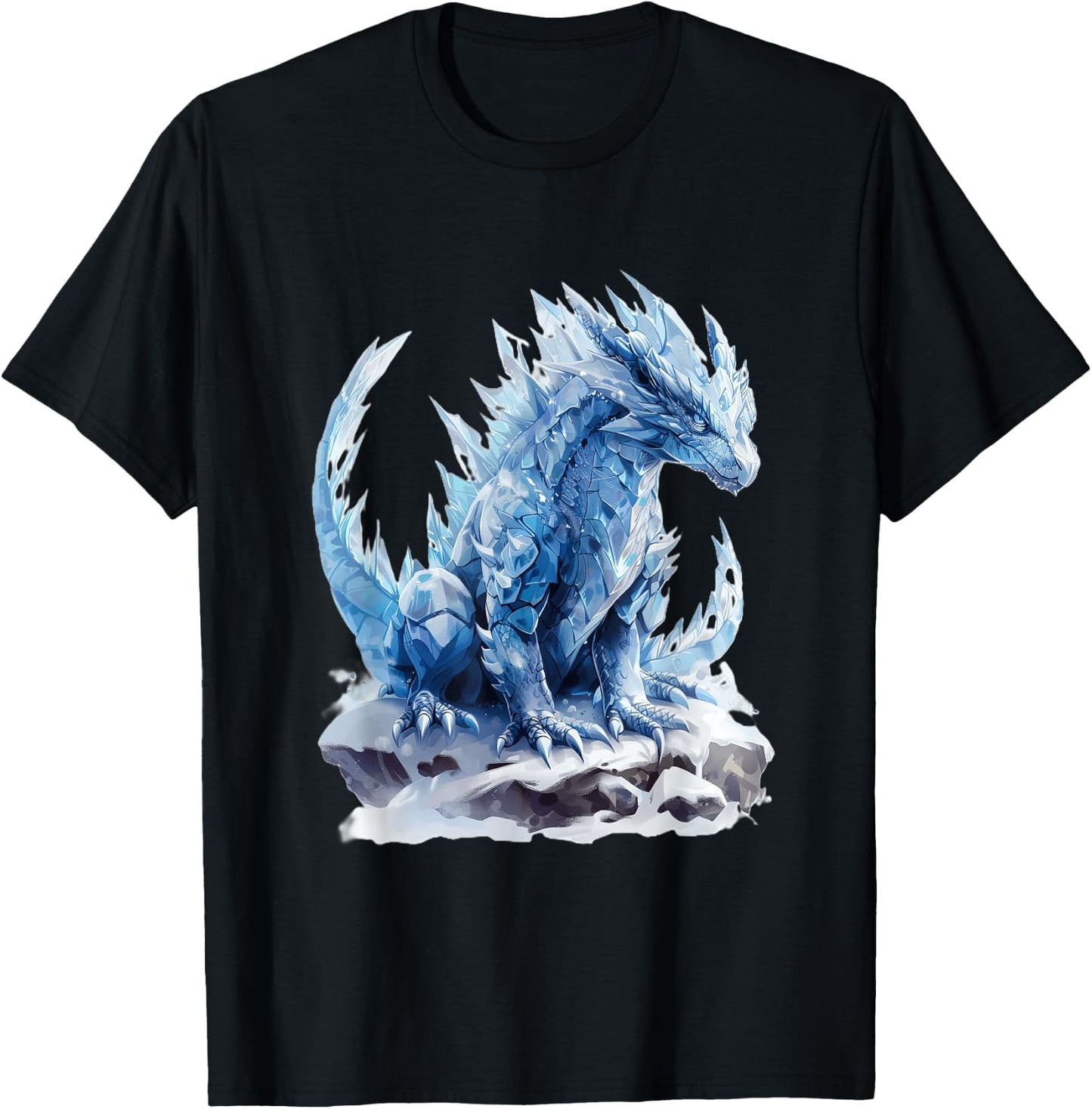 Majestic Icy Blue Dragon in Winter T-Shirt - T-Shirt | Black