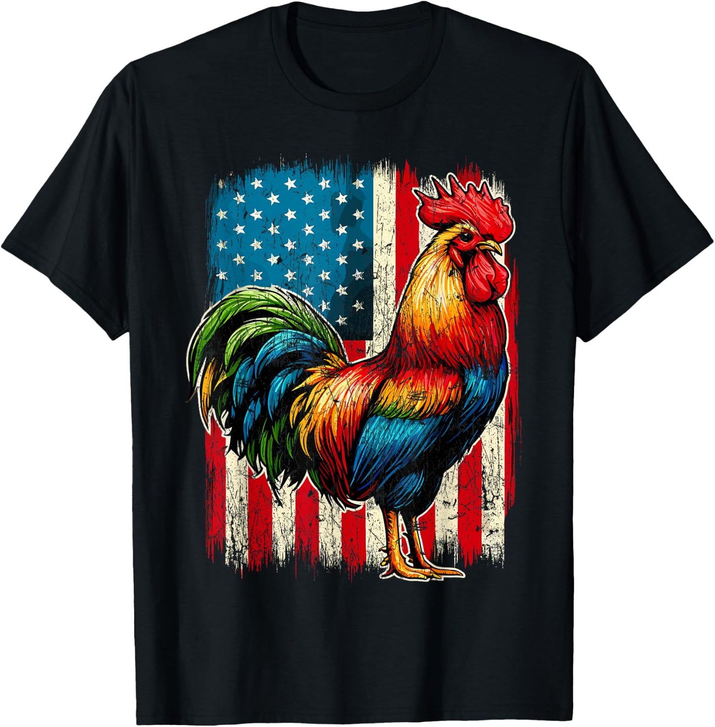Patriotic Rooster USA Flag Chicken Farmer T-Shirt - T-Shirt | Black