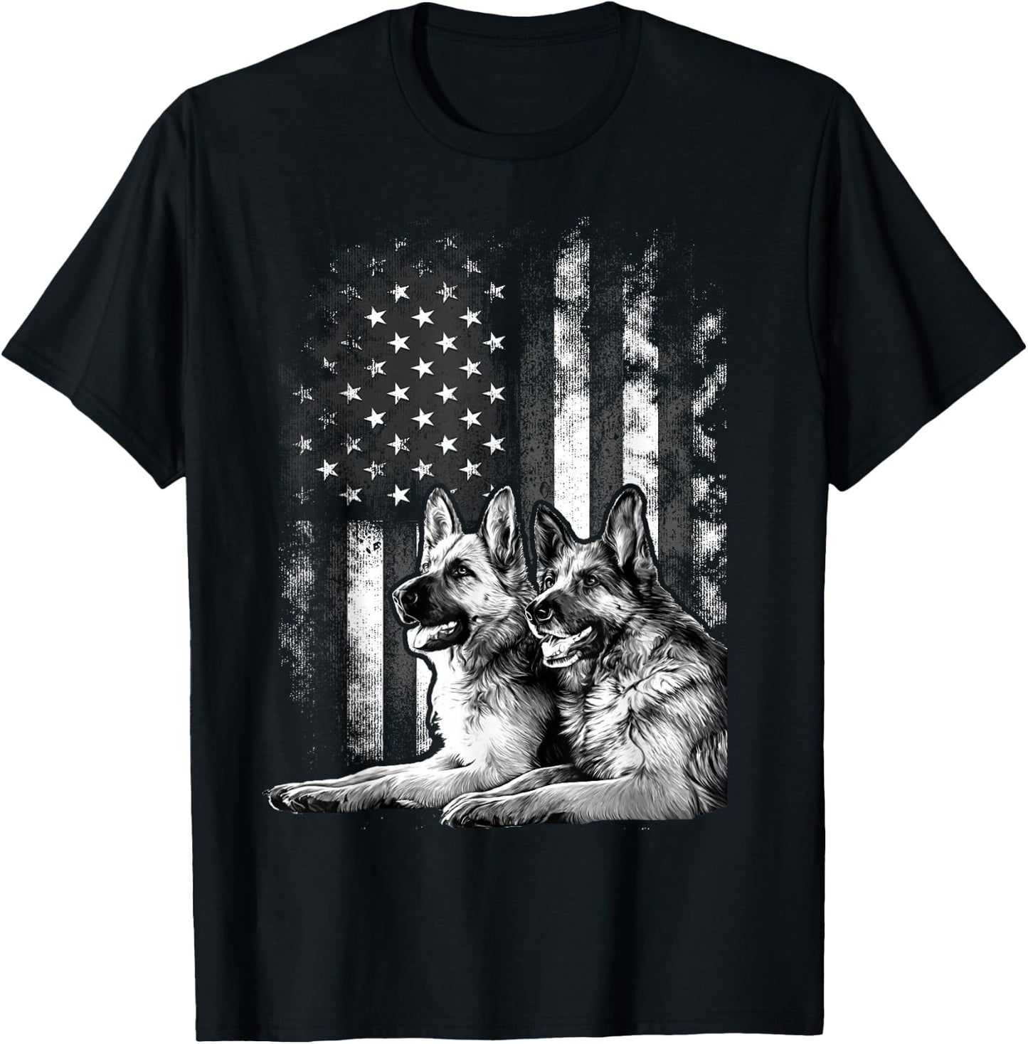 Vintage Patriotic German Shepherd American Flag 4th Of July T-Shirt - T-Shirt | Black