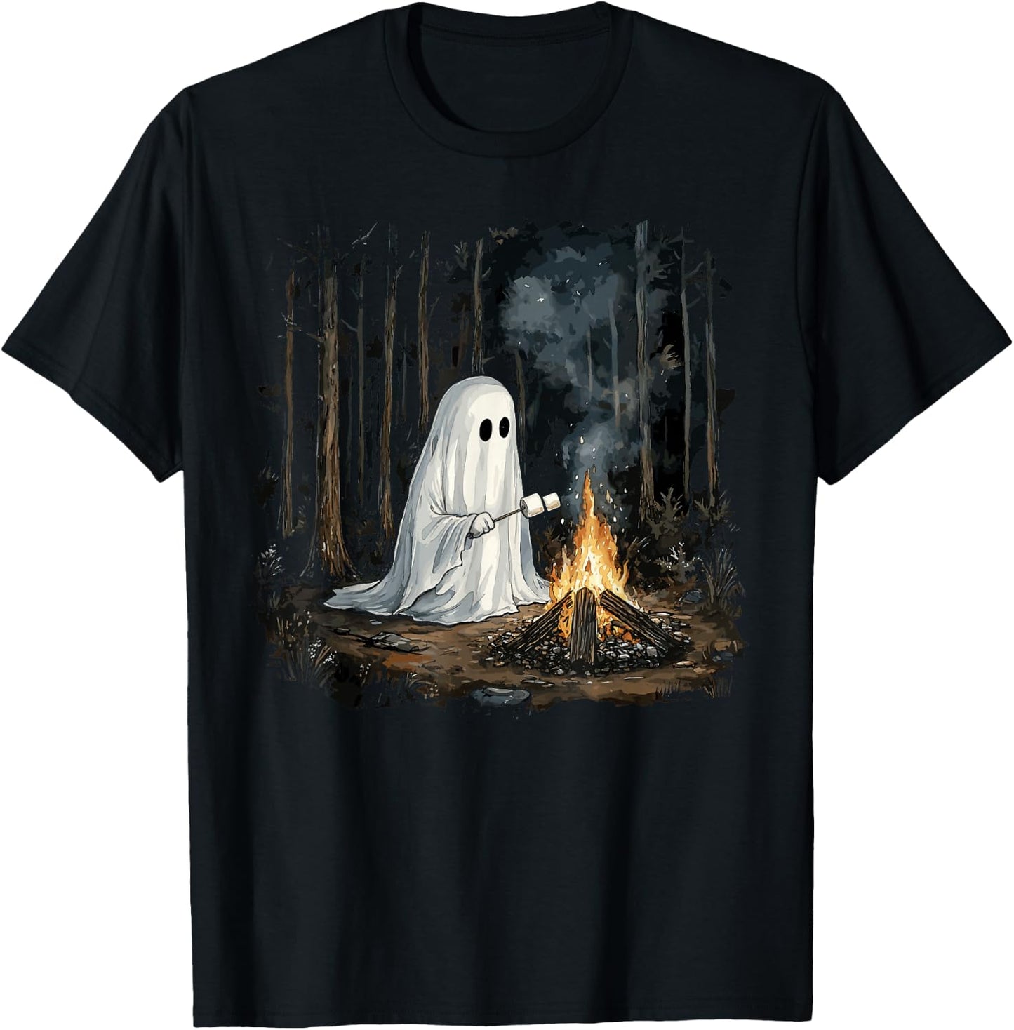 Vintage Floral Ghost Halloween Ghost in the Forest Gothic T-Shirt - T-Shirt | Black