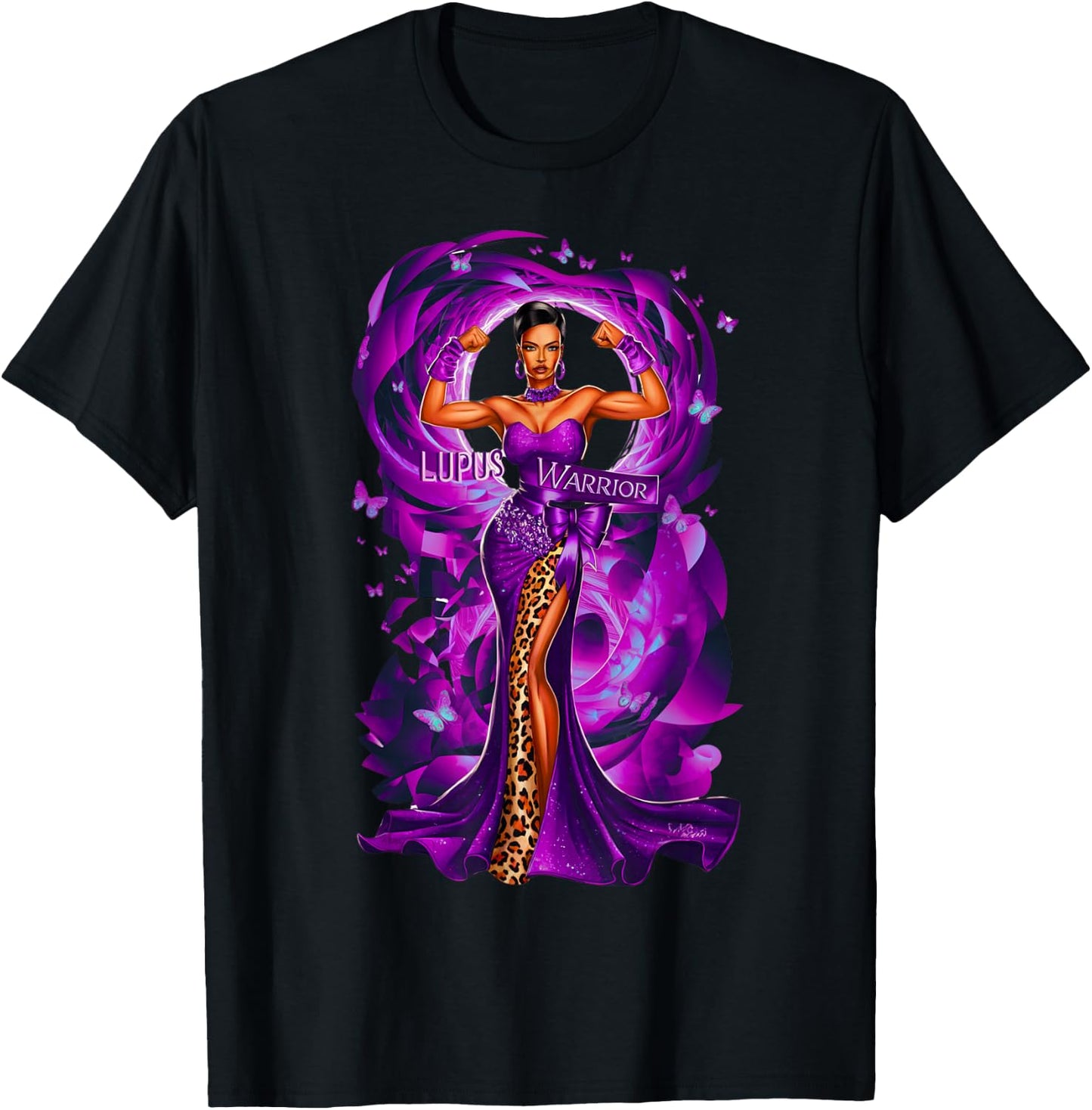 African American Black Woman Lupus Warrior Purple Ribbon Mom T-Shirt - T-Shirt | Black