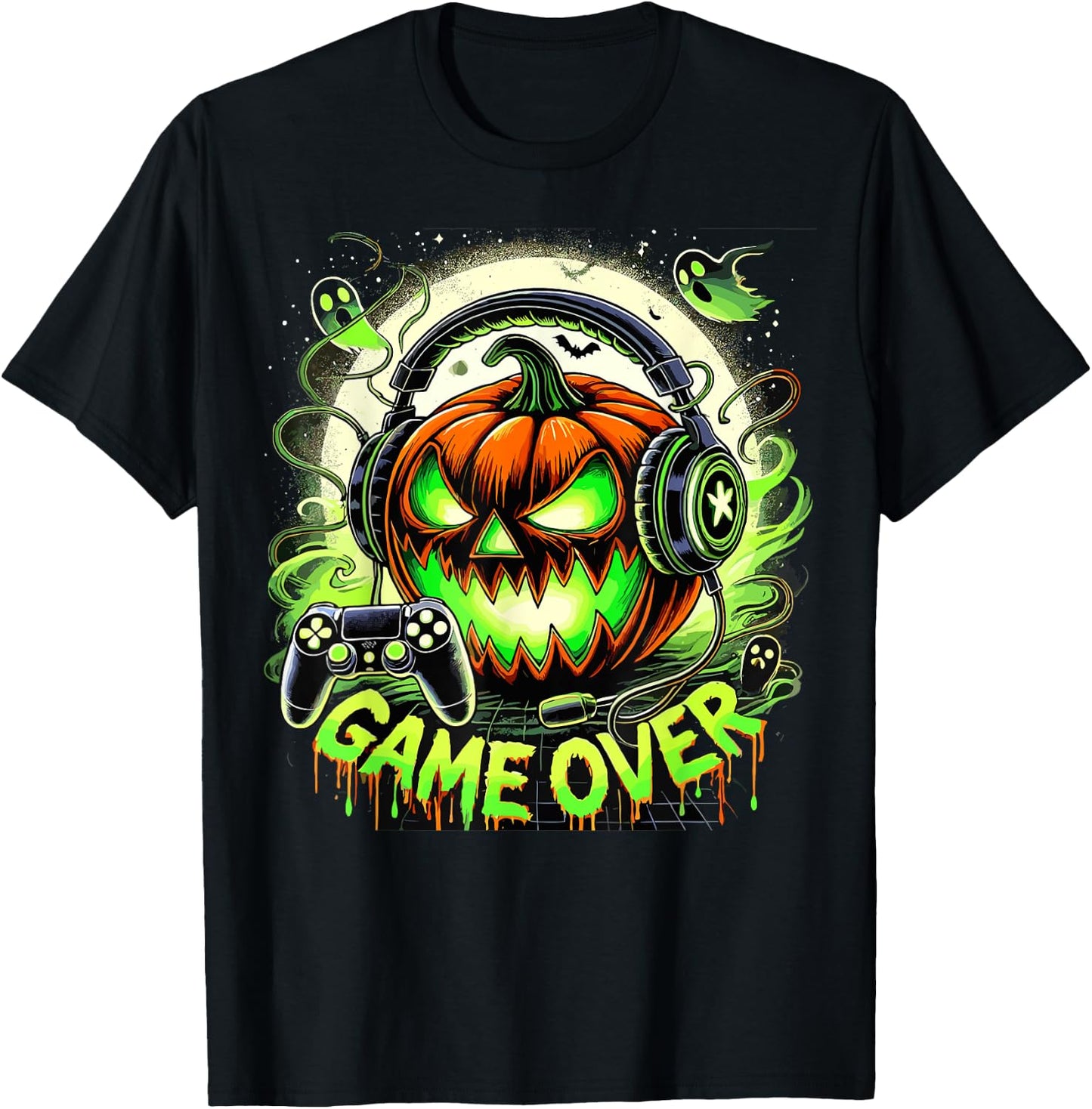 Halloween Jack O Lantern Game Over Gaming Gamer T-Shirt - T-Shirt | Black