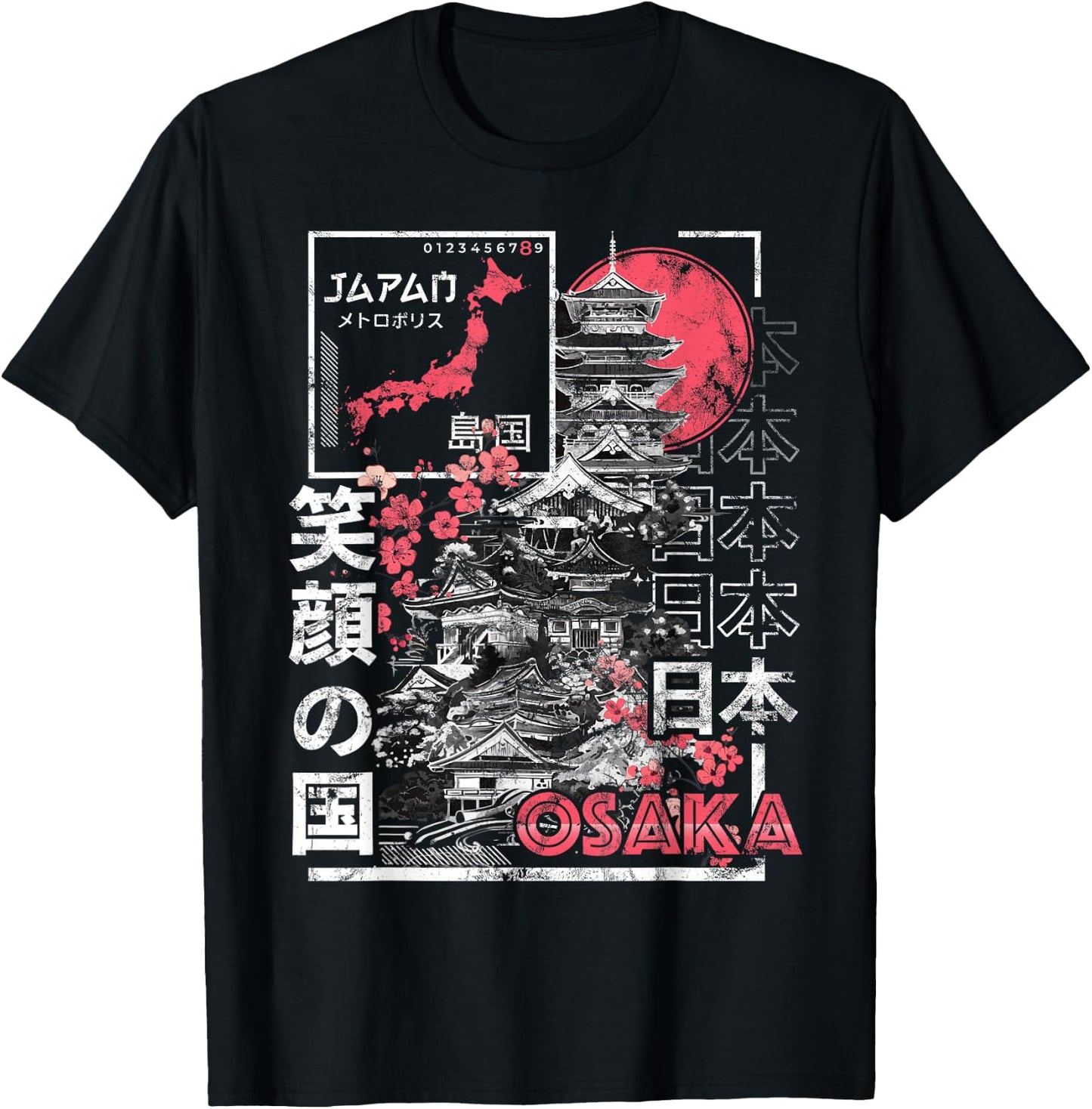 Osaka City 90s Retro Japan Aesthetics 80s Osaka T-Shirt - T-Shirt | Black