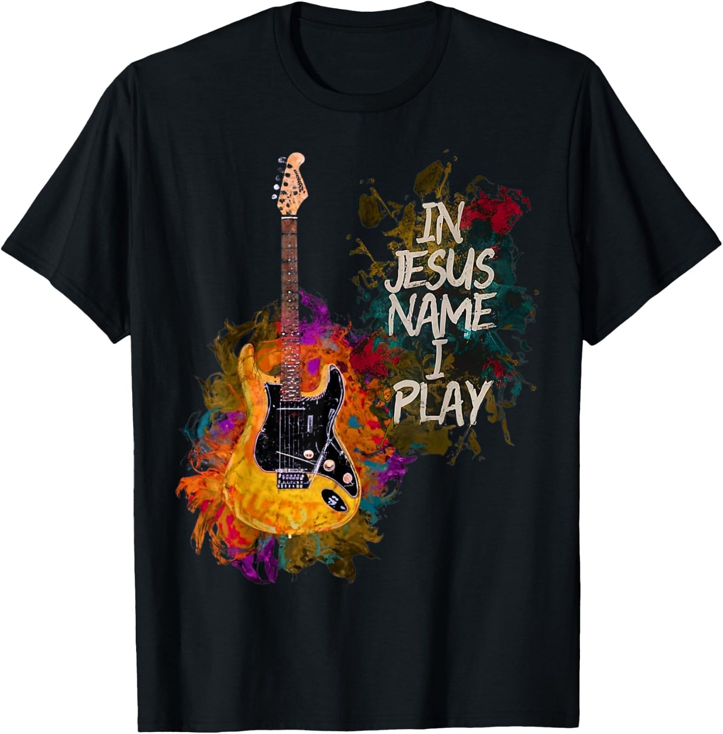 In Jesus Name I Play Guitar Christian Guitar Player Vintage T-Shirt - T-Shirt | Black